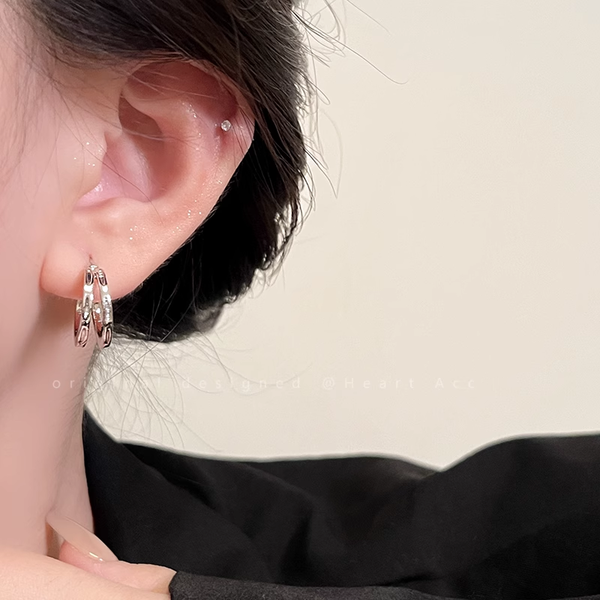 Double Layer C-Shaped Silver Needle Unique Earrings
