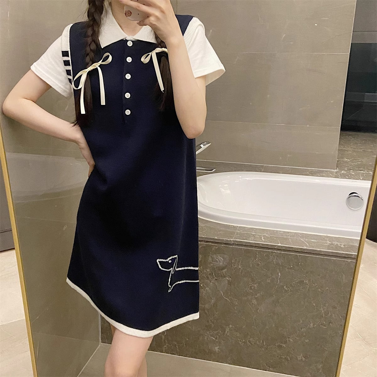 Polo Collar Elegant Knitted Vest Dress
