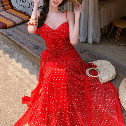 Retro Red Polka-Dot Vacation Dress