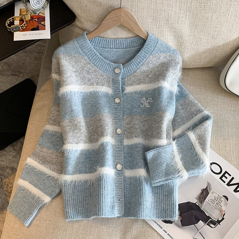 French Retro Colorful Striped Cardigan Jacket