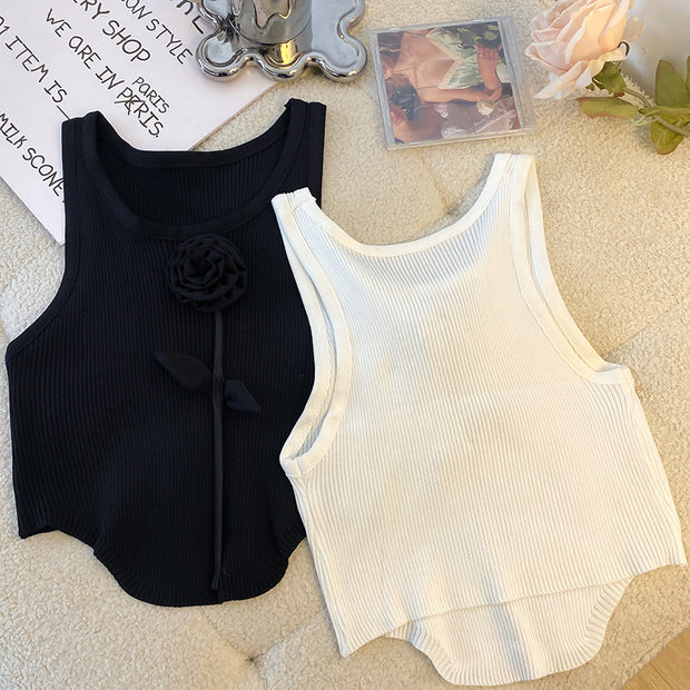Rose slim fit sleeveless ice silk knit tank top