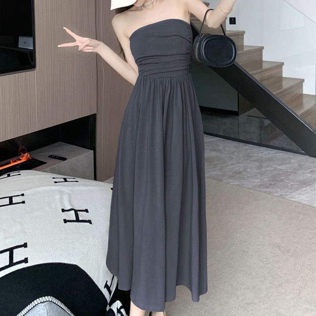Modal slim waist long tube top dress