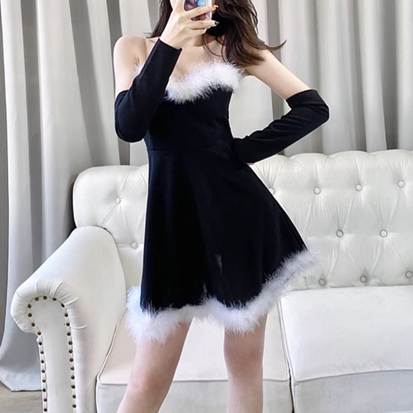 Backless Low-Cut Sleeve Christmas Tube Top Dress