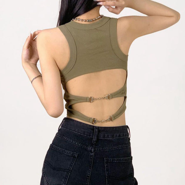 Cutout back skinny stretch sleeveless tank top
