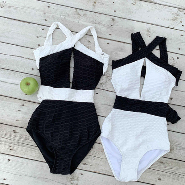 Colorblock crossover cutout one-piece swimsuit