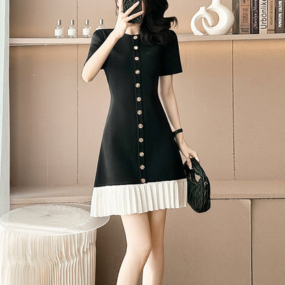 Black Ice Silk Short-Sleeved Knit Dress