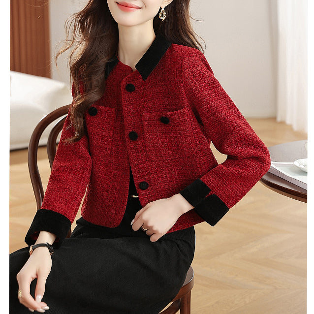 Red Collared Wool-Blend Coat