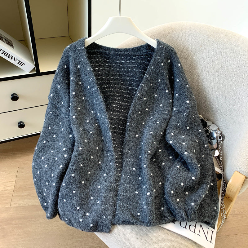 Loose-Fit Polka-Dot Knit Cardigan