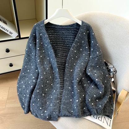 Loose-Fit Polka-Dot Knit Cardigan