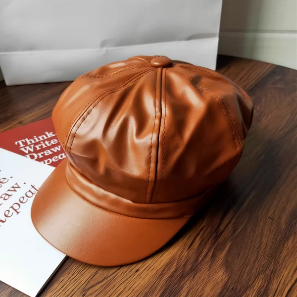Versatile Pu Leather Pumpkin Octagonal Hat Duck Beret