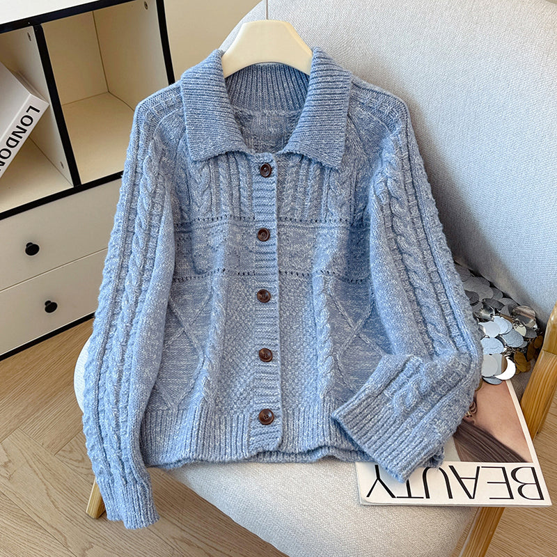 Two-Tone Lapel Knitted Cardigan