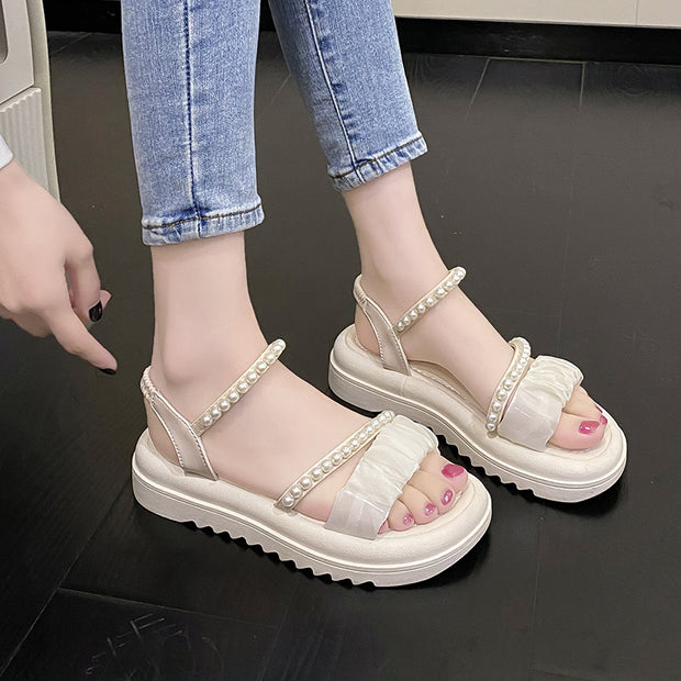Platform sandals flat open toe beach shoes