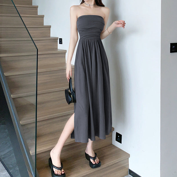 Modal slim waist long tube top dress