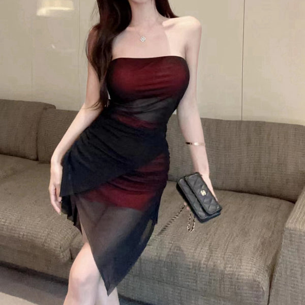 Strapless Mesh Hollow Double-Layer Breast-Wrapped Dress
