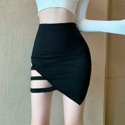 70% Hollow Out Irregular High Waist Slim Black Skirt