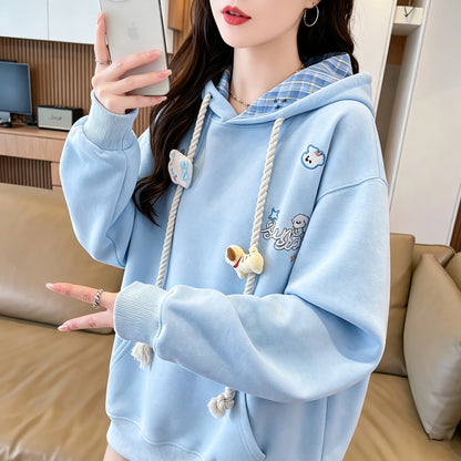 Fashionable Plus Size Long-Sleeved Hooded Sweatshirt