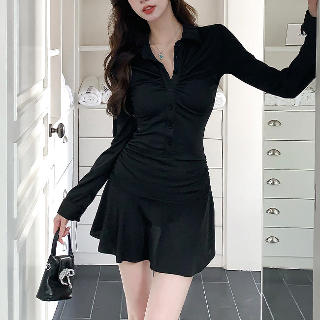 Sporty Polo Neck Dress With Waist