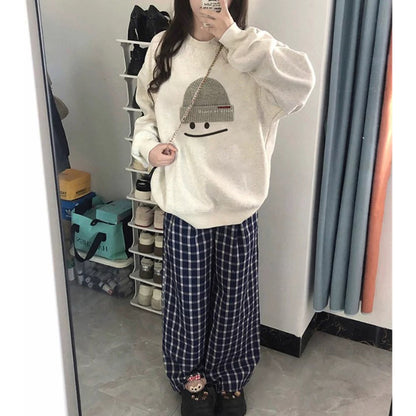 Lazy Style Gray Crew Neck Plus Size Sweatshirt