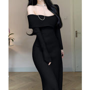 Chain One Shoulder Slim Long Sleeve Knitted Dress