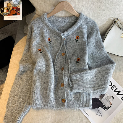 Embroidered 3D Flower Knit Sweater Jacket