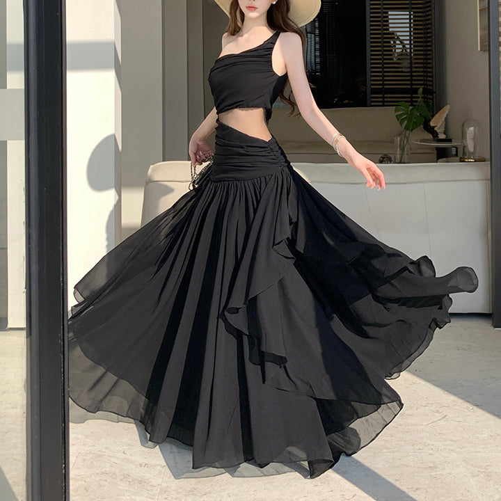 Summer Black One-Shoulder Backless Dress
