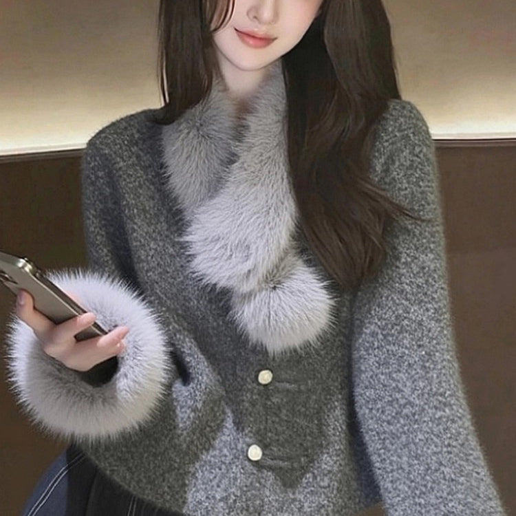 Stylish Gray Fur Coat
