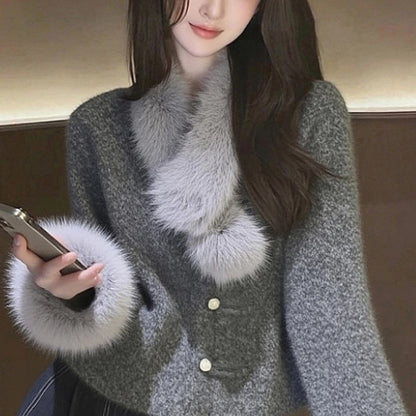 Stylish Gray Fur Coat