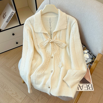 Hollow Lace Bow Knitted Cardigan