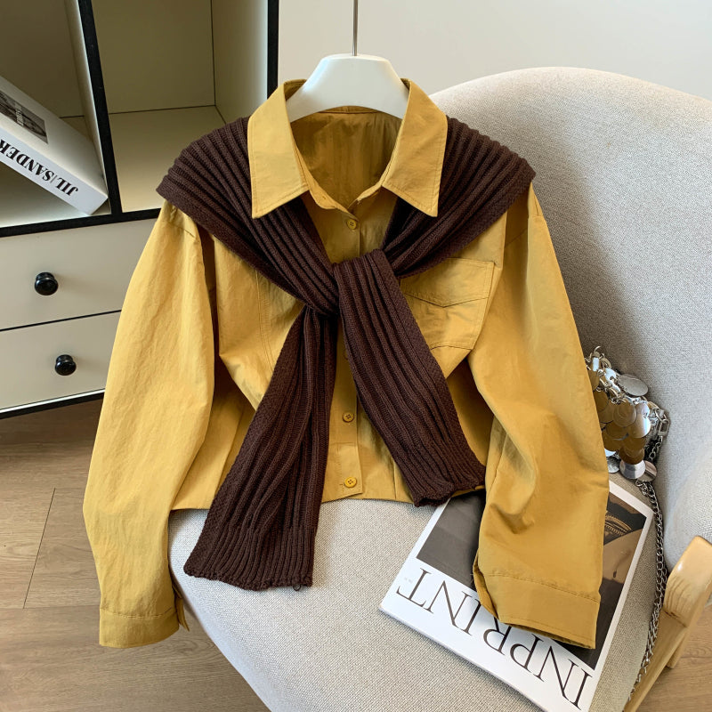 Long-Sleeved Pure Cotton Shirt With A Shawl