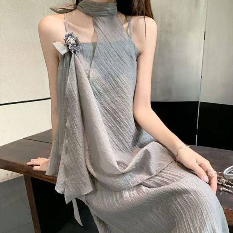 New Chinese Style Halter Neck Holiday Dress