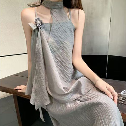 New Chinese Style Halter Neck Holiday Dress