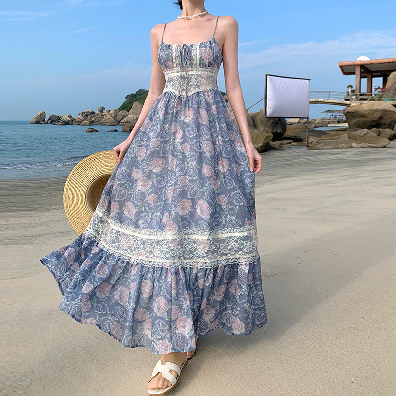 Niche-Style Floral Lace-Trimmed Slip Dress