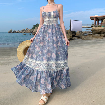 Niche-Style Floral Lace-Trimmed Slip Dress