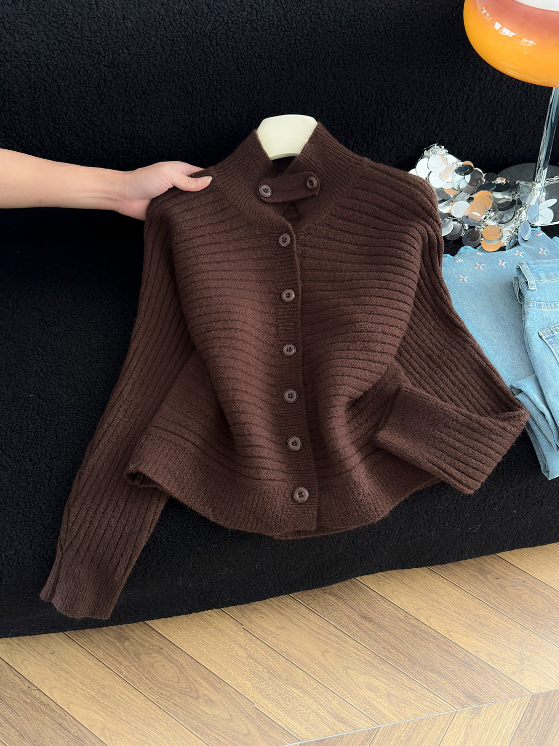 Stylish Stand-Up Collar Knit Cardigan