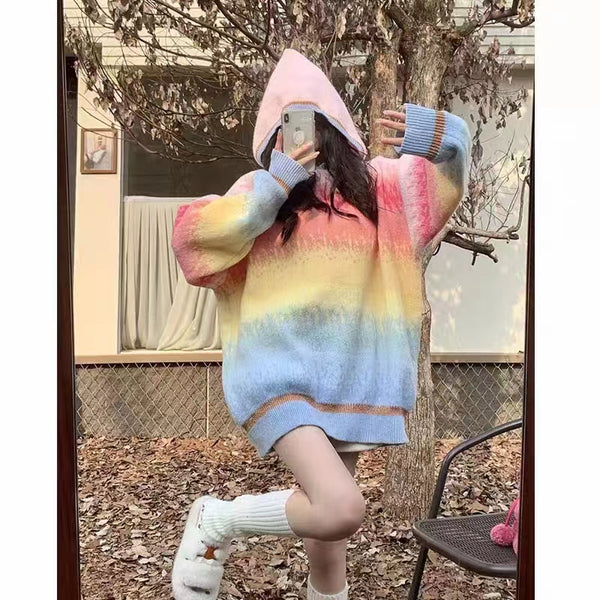 Ombre Rainbow Hooded Sweater