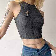Sleeveless scrub crewneck ripped cropped top
