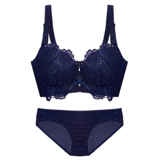 Embroidered lace push up sexy bra panties set