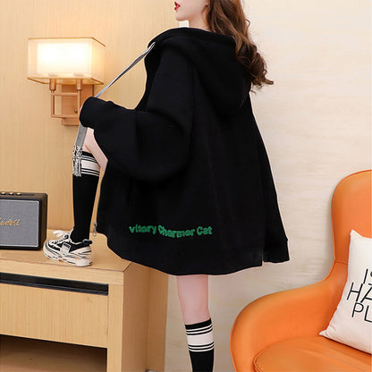 Loose-Fitting Casual Hooded Sweatshirt Jacket