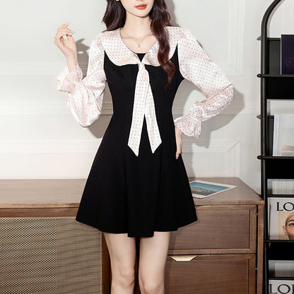 Sweet Preppy Style Contrasting Polka Dot Dress