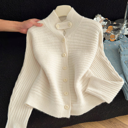 Stylish Stand-Up Collar Knit Cardigan
