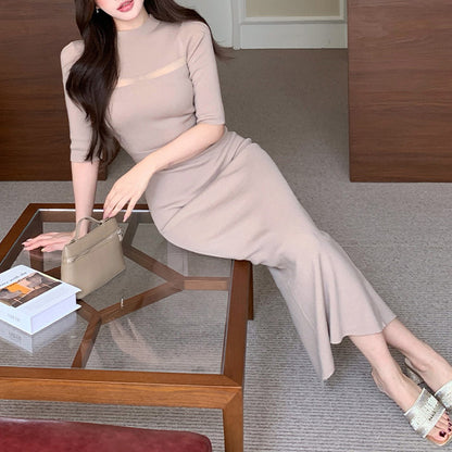 Mock-Neck Mid-Sleeve Knit Dress