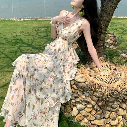 V-Neck Spaghetti Strap Cake Dress