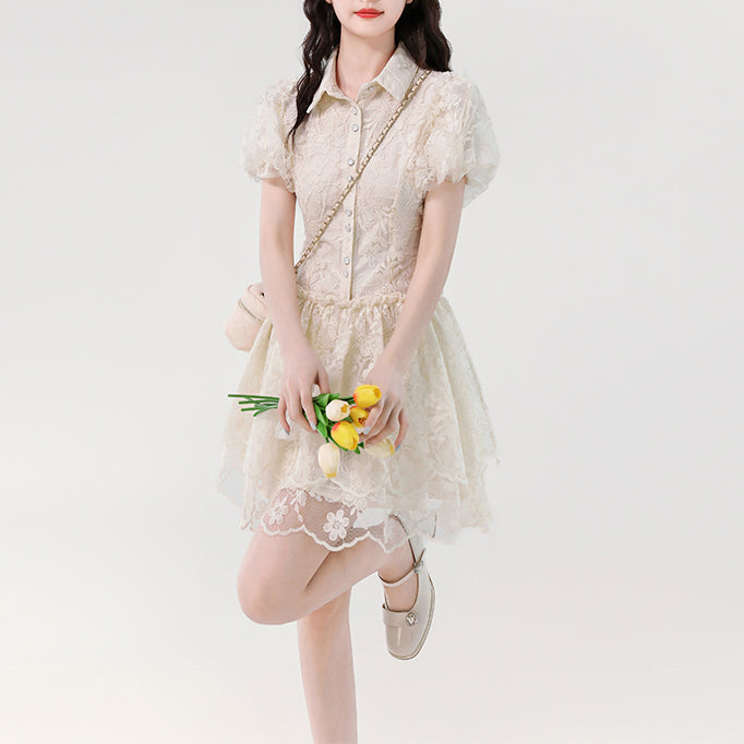 Niche Puff Sleeve Lace Princess Dress
