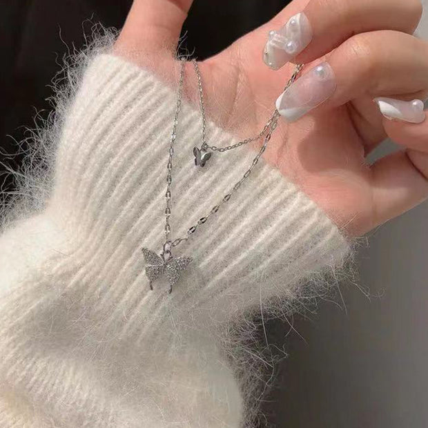 Double butterfly alloy clavicle necklace