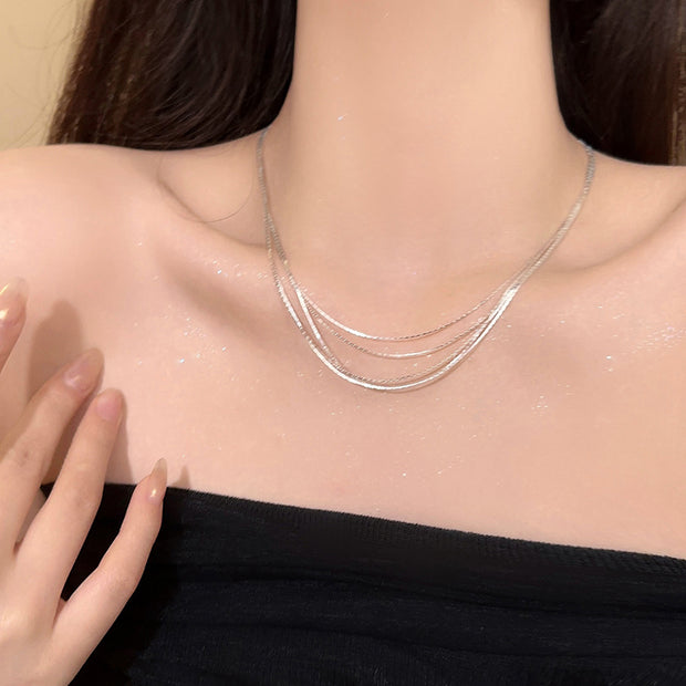 Silver multilayer versatile clavicle chain necklace