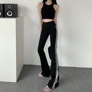Vest navel strap flared side stripe yoga pants