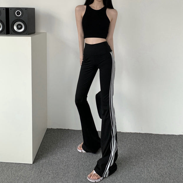 Vest navel strap flared side stripe yoga pants