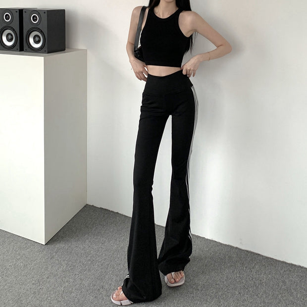 Vest navel strap flared side stripe yoga pants