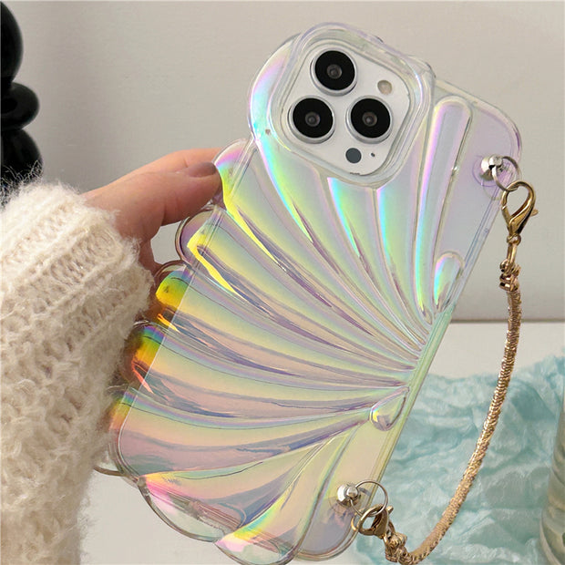 Colorful three-dimensional shell pattern chain protective case