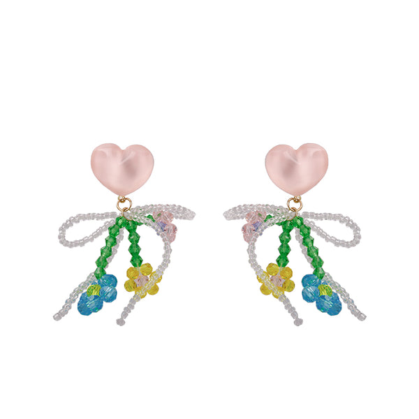 Heart Beaded Bow Knot Fashion Versatile Earrings